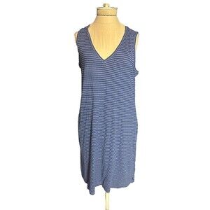 TOAD & CO Blue Stripe Cotton  Sleeveless Pockets Tunic Tank Dress S